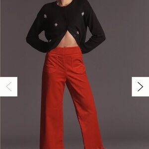Anthropologie The Colette Crop Velvet Ruffle-Hem Pants by Maeve